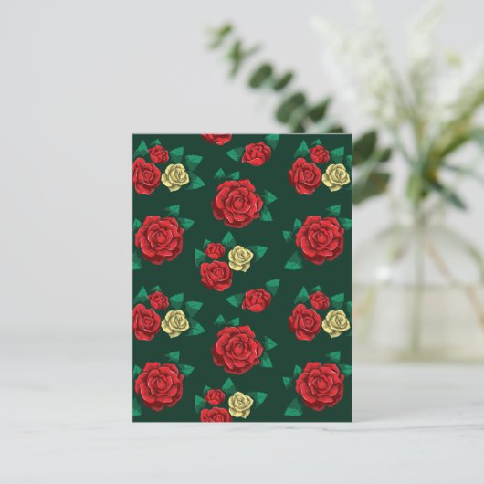 Frida Kahlo | Patroon rood en gouden Roos Briefkaart (Staand voorkant)