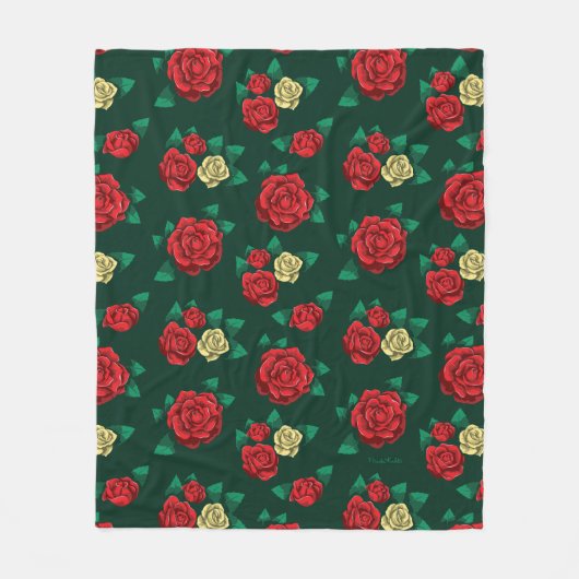Frida Kahlo | Patroon rood en gouden Roos Fleece Deken (Voorkant)