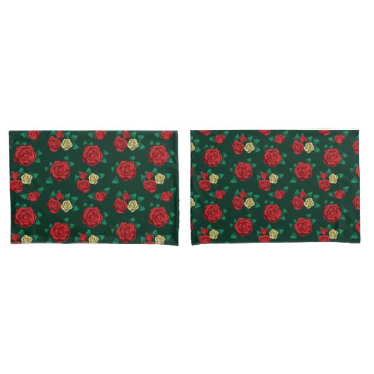 Frida Kahlo | Patroon rood en gouden Roos Kussensloop (Voorkant-Set)