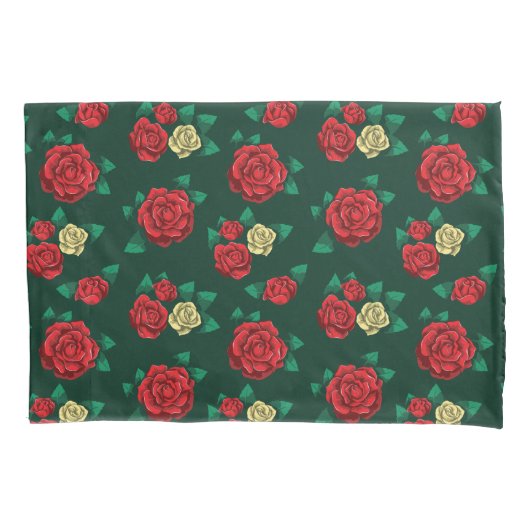 Frida Kahlo | Patroon rood en gouden Roos Kussensloop (Voorkant-Links)