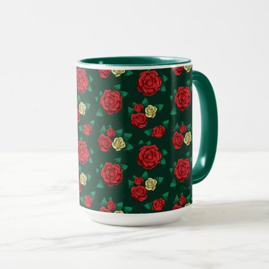 Frida Kahlo | Patroon rood en gouden Roos Mok (Voorkant rechts)