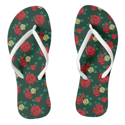 Frida Kahlo | Patroon rood en gouden Roos Teenslippers (Voetbed)