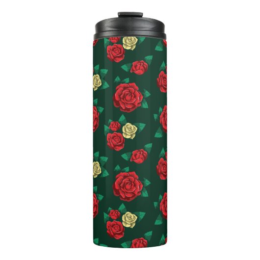 Frida Kahlo | Patroon rood en gouden Roos Thermosbeker (Voorkant)