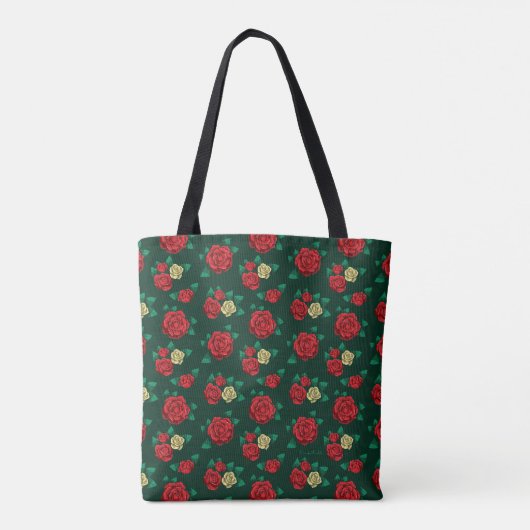 Frida Kahlo | Patroon rood en gouden Roos Tote Bag (Achterkant)