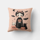 Frida Kahlo Pink Pasteloween Spooky Schattige Hall Kussen (Achterkant)
