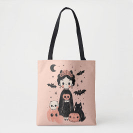 Frida Kahlo Pink Pasteloween Spooky Schattige Hall Tote Bag