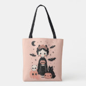 Frida Kahlo Pink Pasteloween Spooky Schattige Hall Tote Bag (Achterkant)