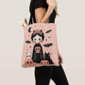Frida Kahlo Pink Pasteloween Spooky Schattige Hall Tote Bag (Dichtbij)