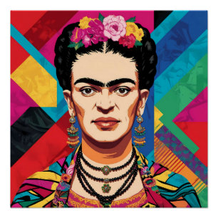 Frida Kahlo Pop Art Portrait – Levendige kleuren Perfect Poster