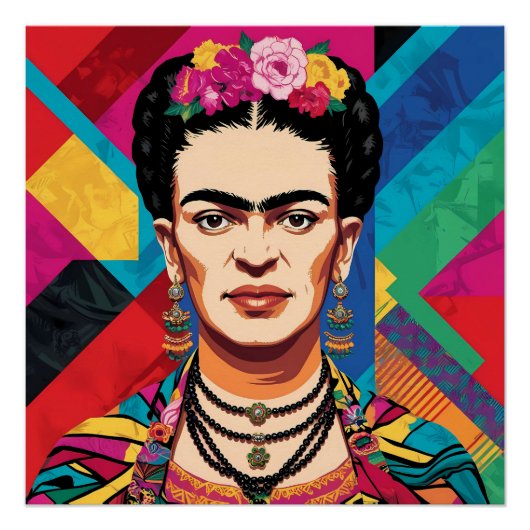 Frida Kahlo Pop Art Portrait – Levendige kleuren Perfect Poster (Voorkant)