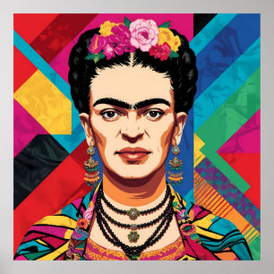 Frida Kahlo Pop Art Portrait – Levendige kleuren Poster