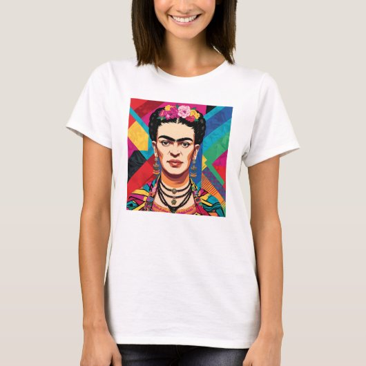 Frida Kahlo Pop Art Portrait – Levendige kleuren T-shirt (Voorkant)