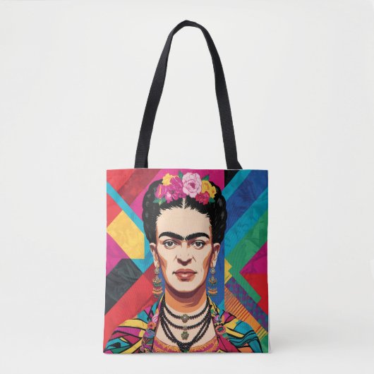 Frida Kahlo Pop Art Portrait – Levendige kleuren Tote Bag (Voorkant)