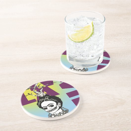 Frida Kahlo Pop Art Portret Zandsteen Onderzetter (Zijkant)