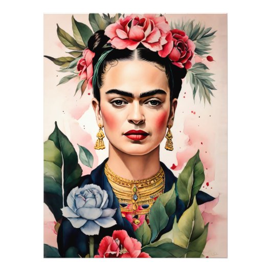 Frida Kahlo Portrait with Flowers Foto Afdruk (Voorkant)