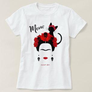 Frida Kahlo portret en schattige meow Mexicaanse k T-shirt