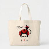 Frida Kahlo portret en schattige Mexicaanse kat Grote Tote Bag (Voorkant)