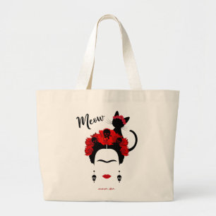 Frida Kahlo portret en schattige Mexicaanse kat Grote Tote Bag