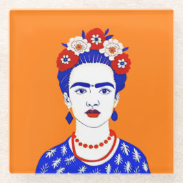 Frida Kahlo Portret - Grafische illustratie Glazen Onderzetter