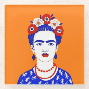 Frida Kahlo Portret - Grafische illustratie Glazen Onderzetter