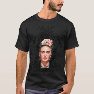 Frida Kahlo portretkleur, zwart-witte bloem T-shirt