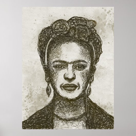 FRIDA KAHLO poster met handgetekende krabbel (Voorkant)