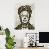FRIDA KAHLO poster met handgetekende krabbel (Thuiskantoor)