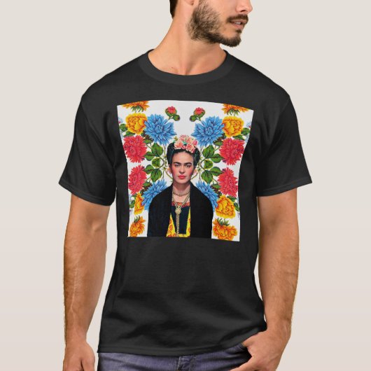 Frida Kahlo print bloemen kleur wit Mexicaans T-shirt (Voorkant)