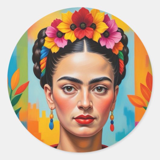 Frida Kahlo Print Ronde Sticker (Voorkant)