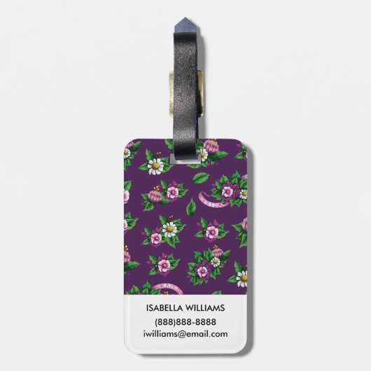 Frida Kahlo | Purlpe Floral Bouquet Pattern Bagagelabel (Achterkant verticaal)