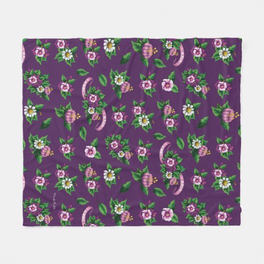 Frida Kahlo | Purlpe Floral Bouquet Pattern Fleece Deken (Voorkant (Horizontaal))
