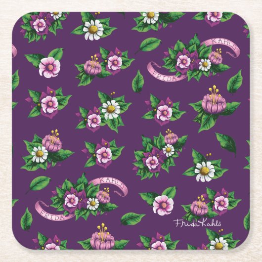 Frida Kahlo | Purlpe Floral Bouquet Pattern Kartonnen Onderzetters (Voorkant)