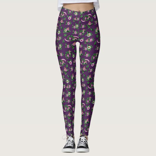 Frida Kahlo | Purlpe Floral Bouquet Pattern Leggings (Voorkant)