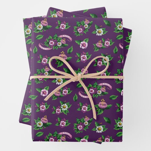Frida Kahlo | Purple Floral Bouquet Pattern Inpakpapier Vel (In situ)