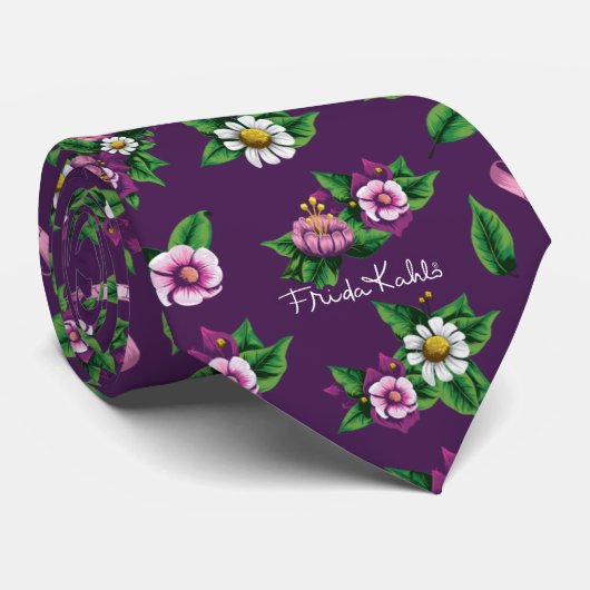 Frida Kahlo | Purple Floral Bouquet Pattern Stropdas (Opgerold)