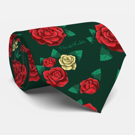 Frida Kahlo | Red and Gold Rose Pattern Stropdas (Opgerold)