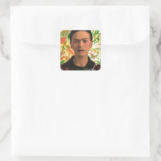 Frida Kahlo Reflejando Vierkante Sticker (Tas)