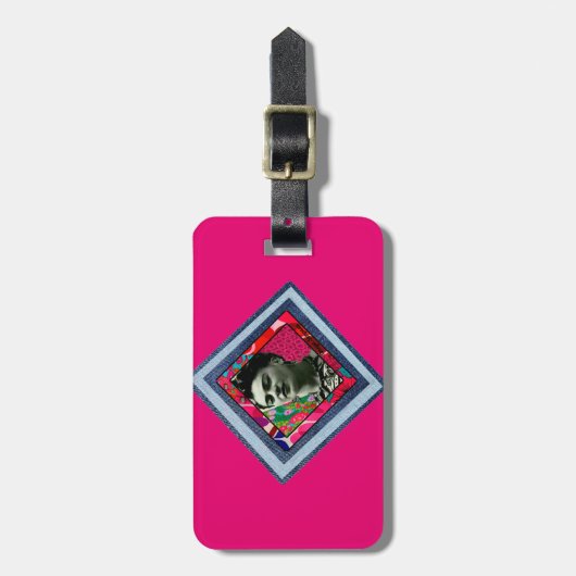 Frida Kahlo Retro Denim Diamond Bagagelabel (Voorkant verticaal)