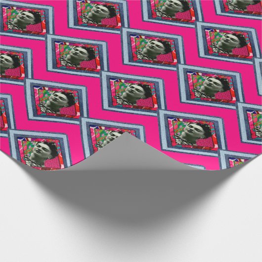 Frida Kahlo Retro Denim Diamond Cadeaupapier (Hoek)