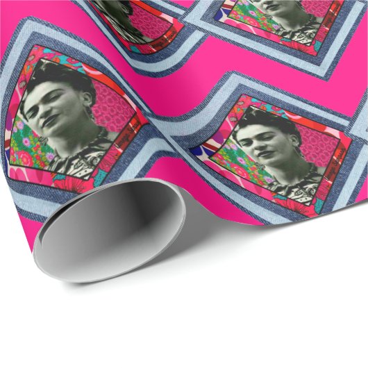 Frida Kahlo Retro Denim Diamond Cadeaupapier (Rol Hoek)