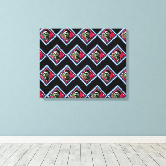 Frida Kahlo Retro Denim Diamond Canvas Afdruk (Insitu (Houten vloer))