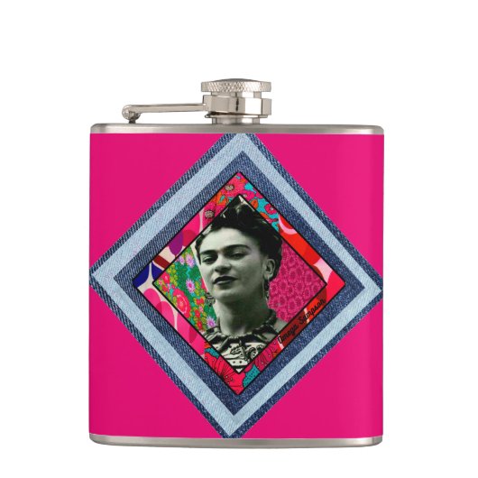 Frida Kahlo Retro Denim Diamond Heupfles (Voorkant)