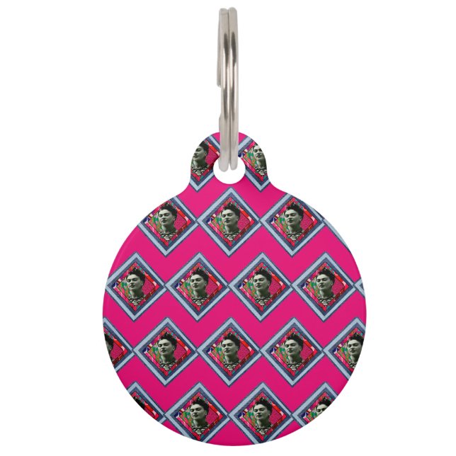 Frida Kahlo Retro Denim Diamond Huisdierpenning (Voorkant)