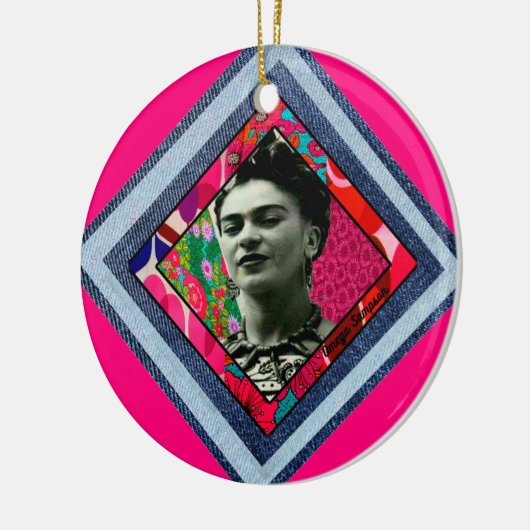 Frida Kahlo Retro Denim Diamond Keramisch Ornament (Links)