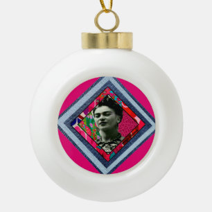 Frida Kahlo Retro Denim Diamond Keramische Bal Ornament