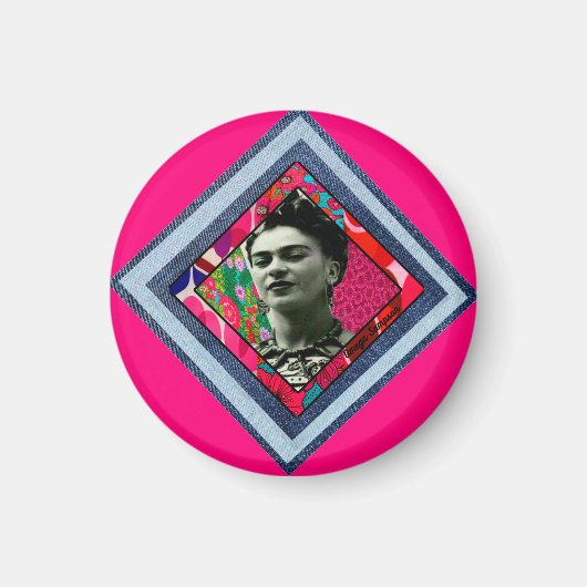 Frida Kahlo Retro Denim Diamond Magneet (Voorkant)
