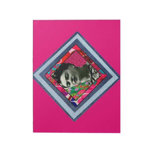 Frida Kahlo Retro Denim Diamond Notitieblok (Linkerzijde)