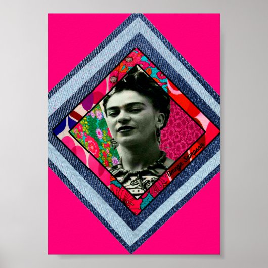 Frida Kahlo Retro Denim Diamond Poster (Voorkant)