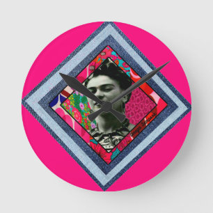 Frida Kahlo Retro Denim Diamond Ronde Klok