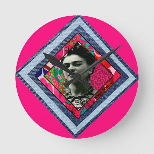 Frida Kahlo Retro Denim Diamond Ronde Klok (Voorkant)
